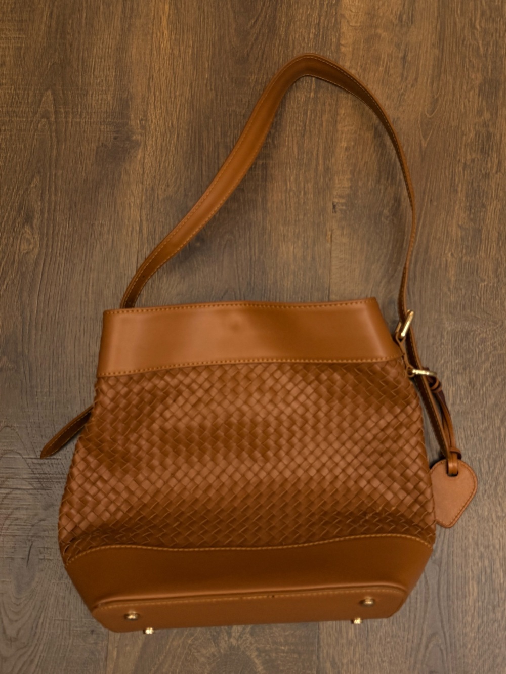 Woven Shoulder Bag in Cognac Leather